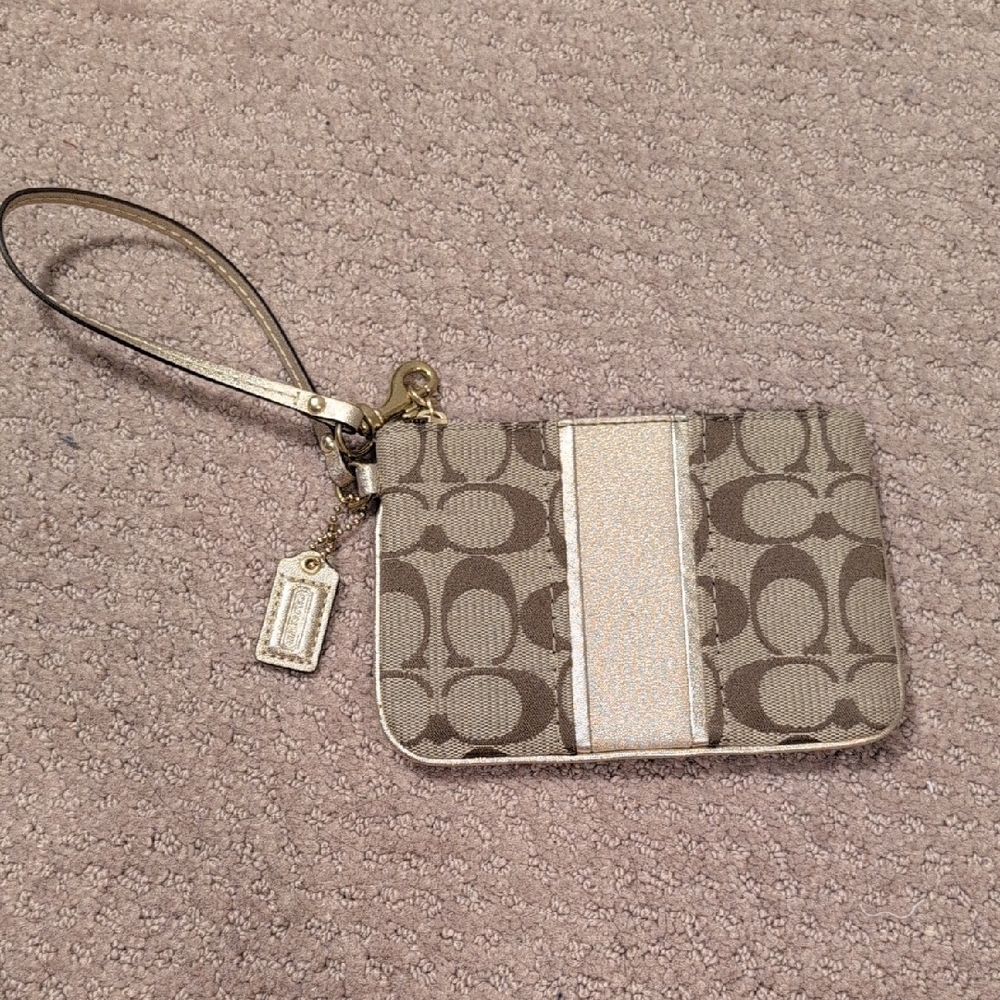 Coach Monogram Wristlet in Brown and Cream NWOT